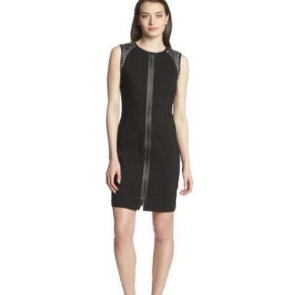 Elie Tahari Lexington Ponte Leather Trim Sheath‎ Dress Size 10